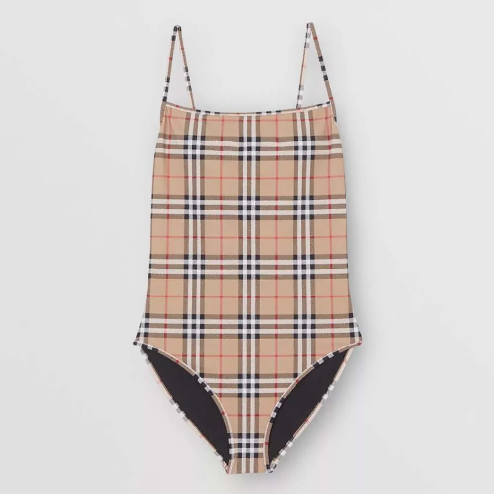 Burberry Vintage Check Swimsuit for Women in Beige