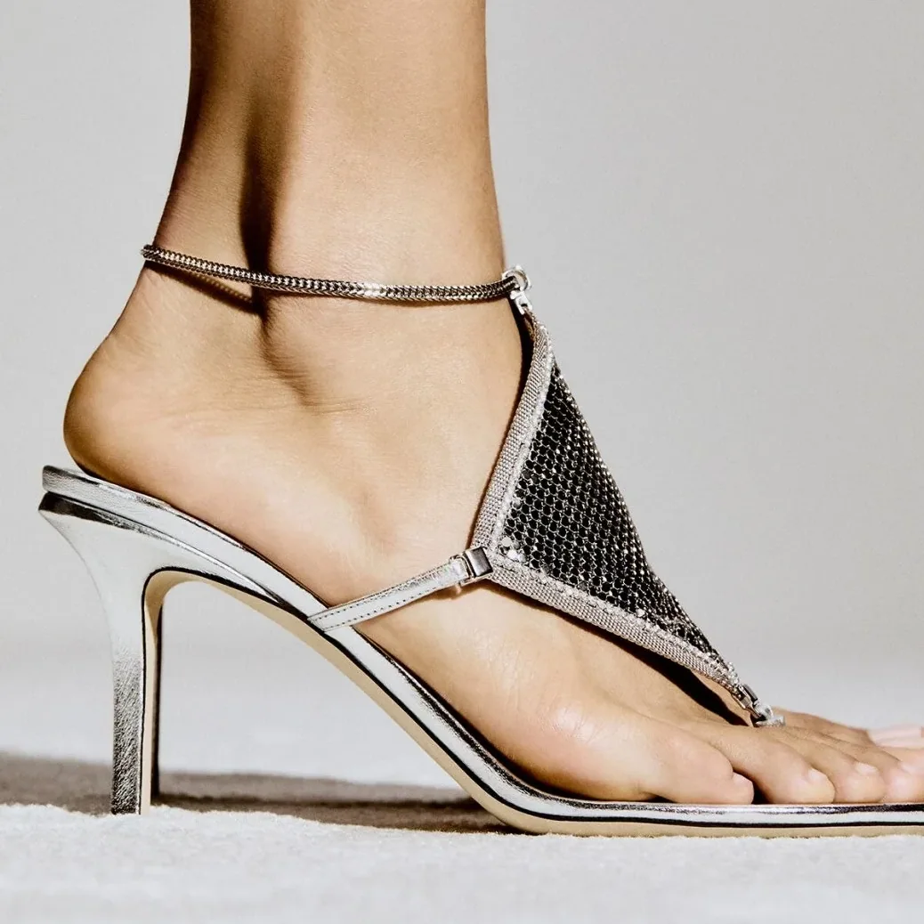 Jimmy Choo Metal Mesh Thong 85 Silver 2000THEMETALMESHMNA Jimmy Choo Metal Mesh Thong 85 Silver 2000THEMETALMESHMNA