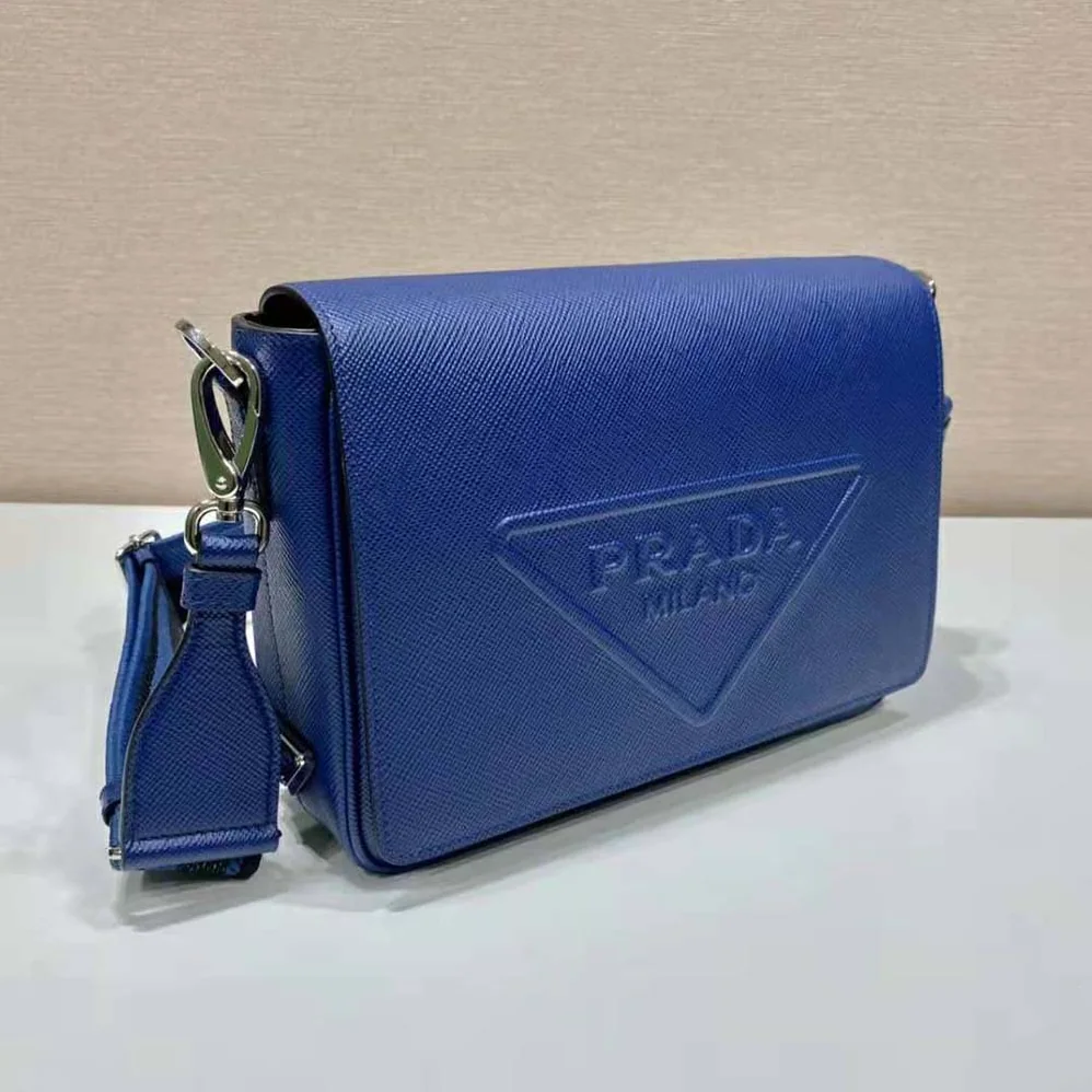 Prada Saffiano Leather Shoulder Bag with Sleek for Men in Navy