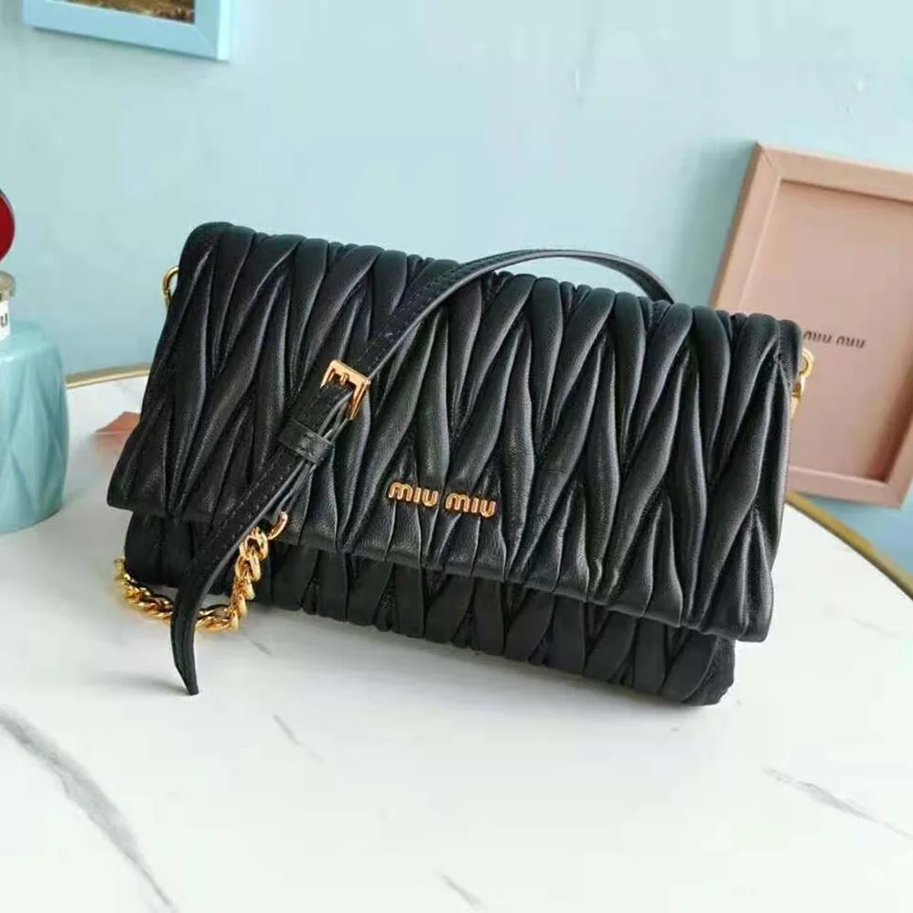 Miu Miu Matelasse Nappa Leather Shoulder Bag for Women in Black