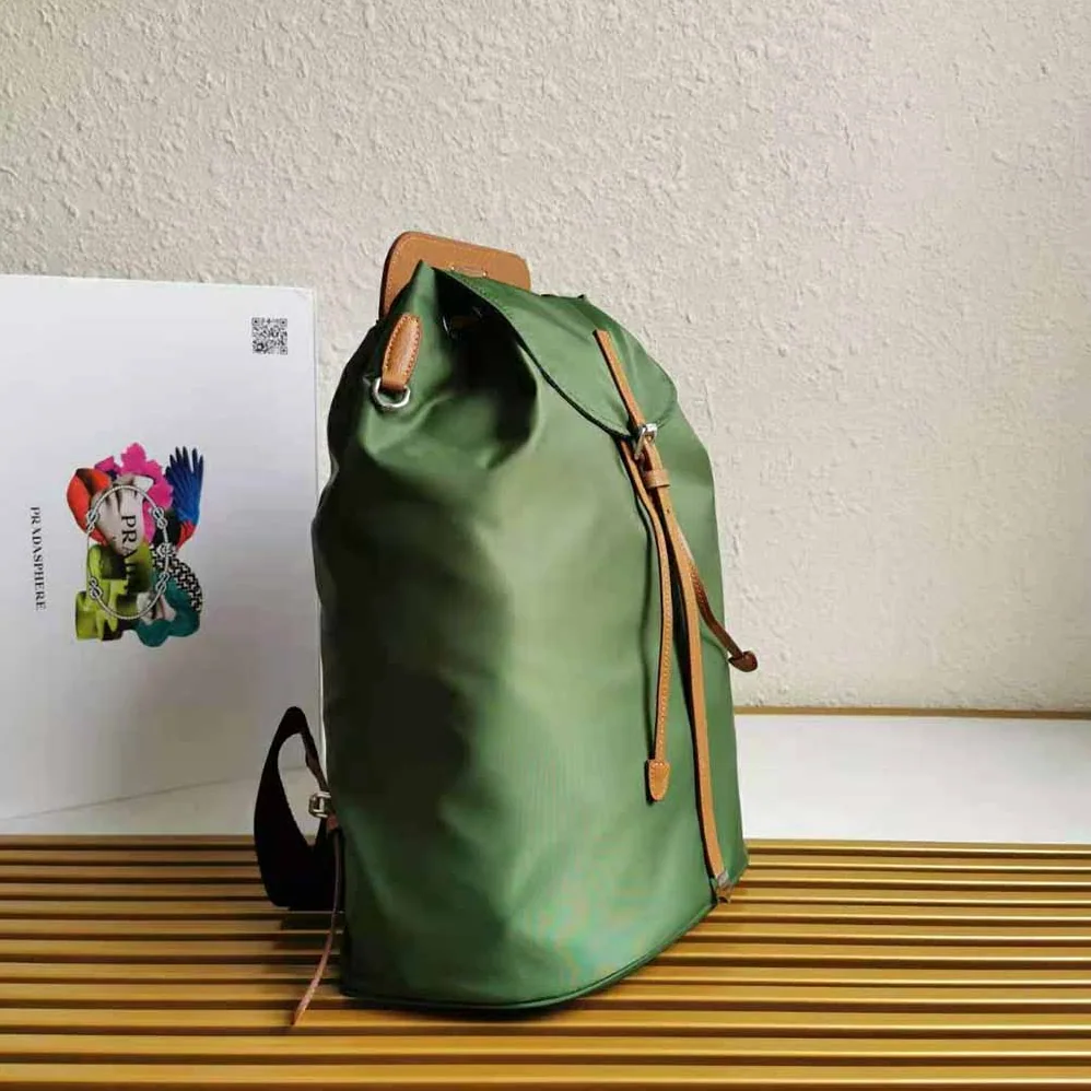 Prada Nylon and Saffiano Leather Backpack for Women in Green
