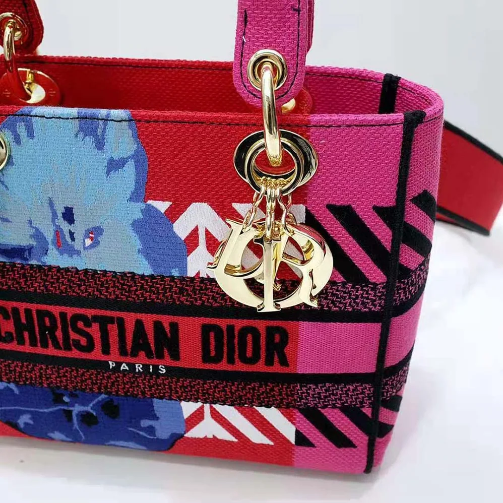 Dior Medium Lady D-lite Bag Bright Pink Multicolor D for Women in Flower Pop Embroidery
