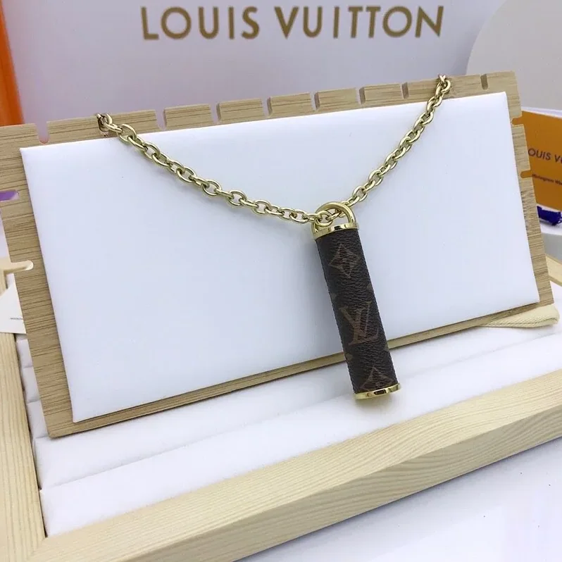 Louis Vuitton Cylinder Pendant Necklace Gold Tone Louis Vuitton Cylinder Pendant Necklace Gold Tone