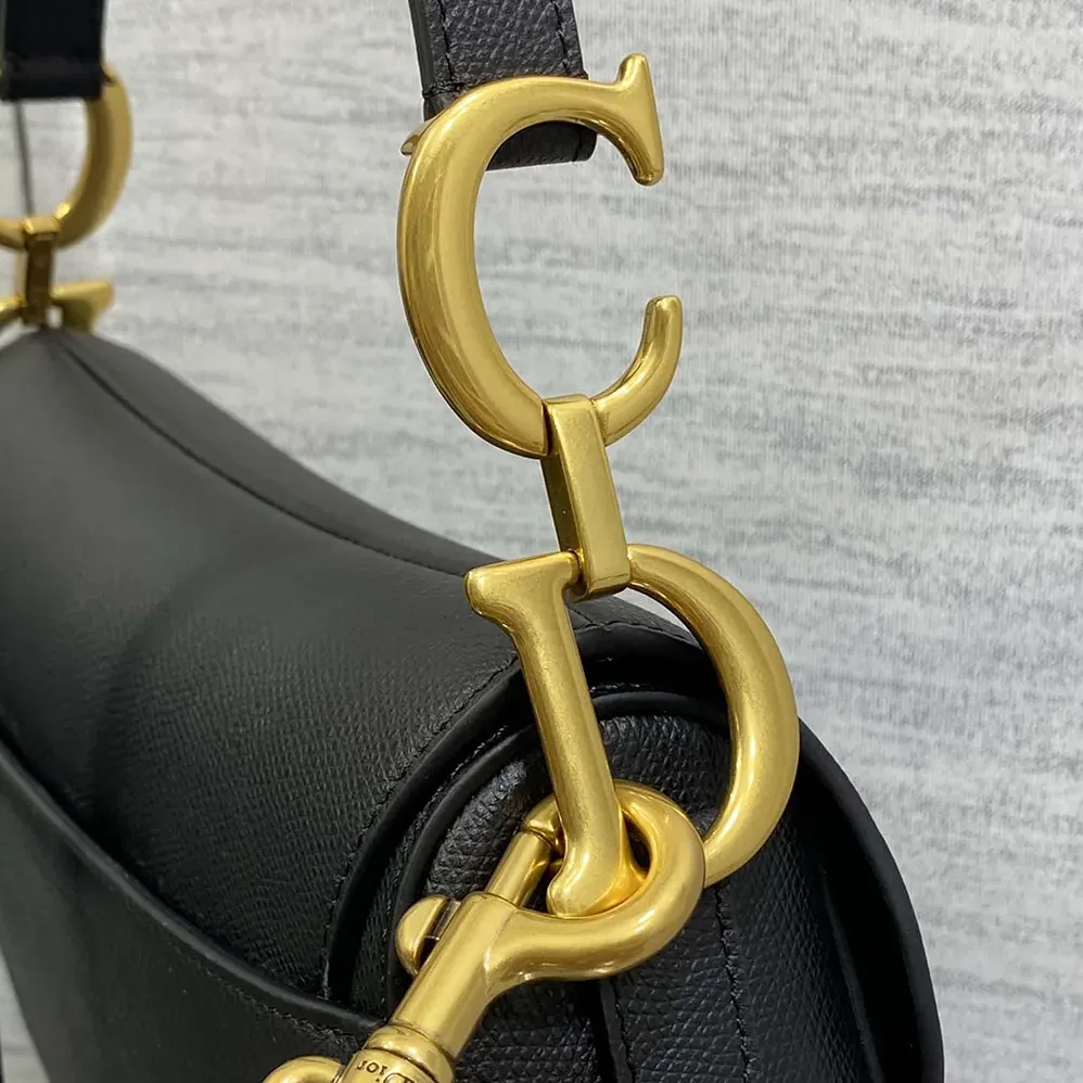Dior Saddle Bag with Strap Black Grained Calfskin for Women
