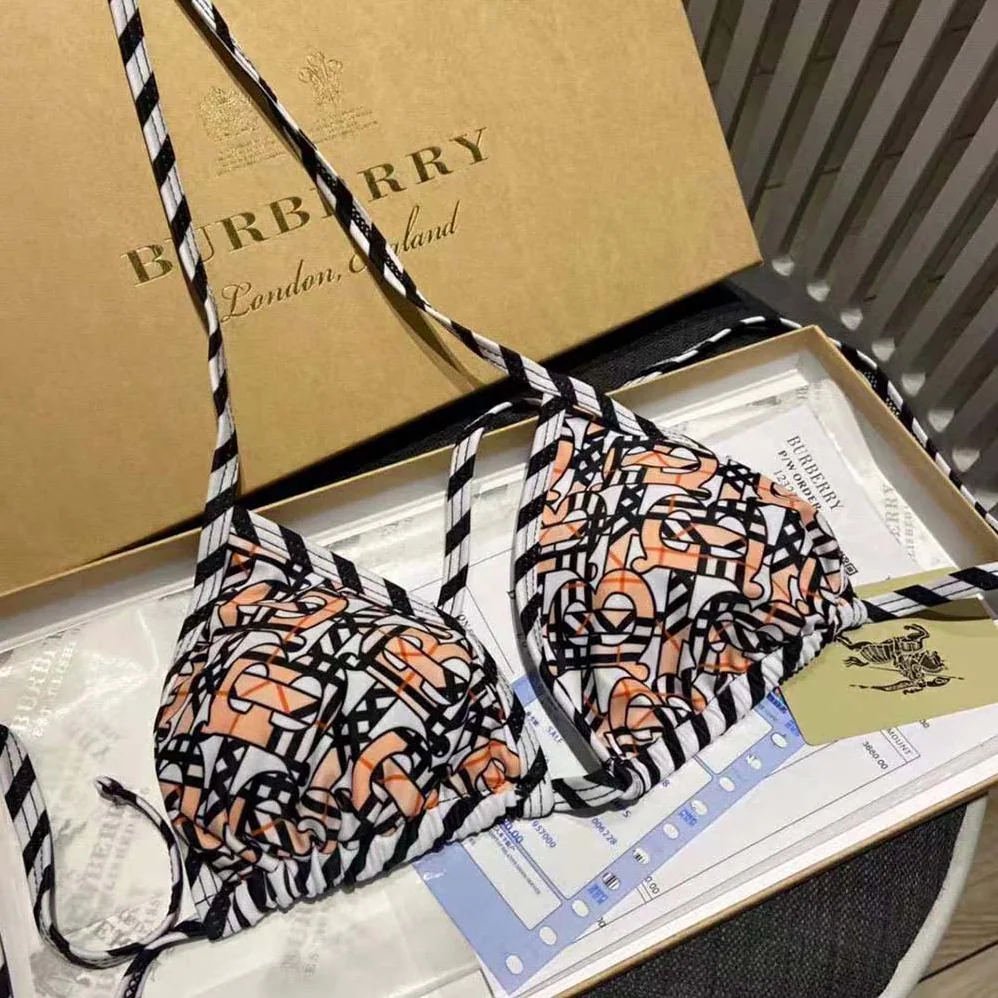 Burberry Monogram Print Stretch Nylon Triangle Bikini for Women