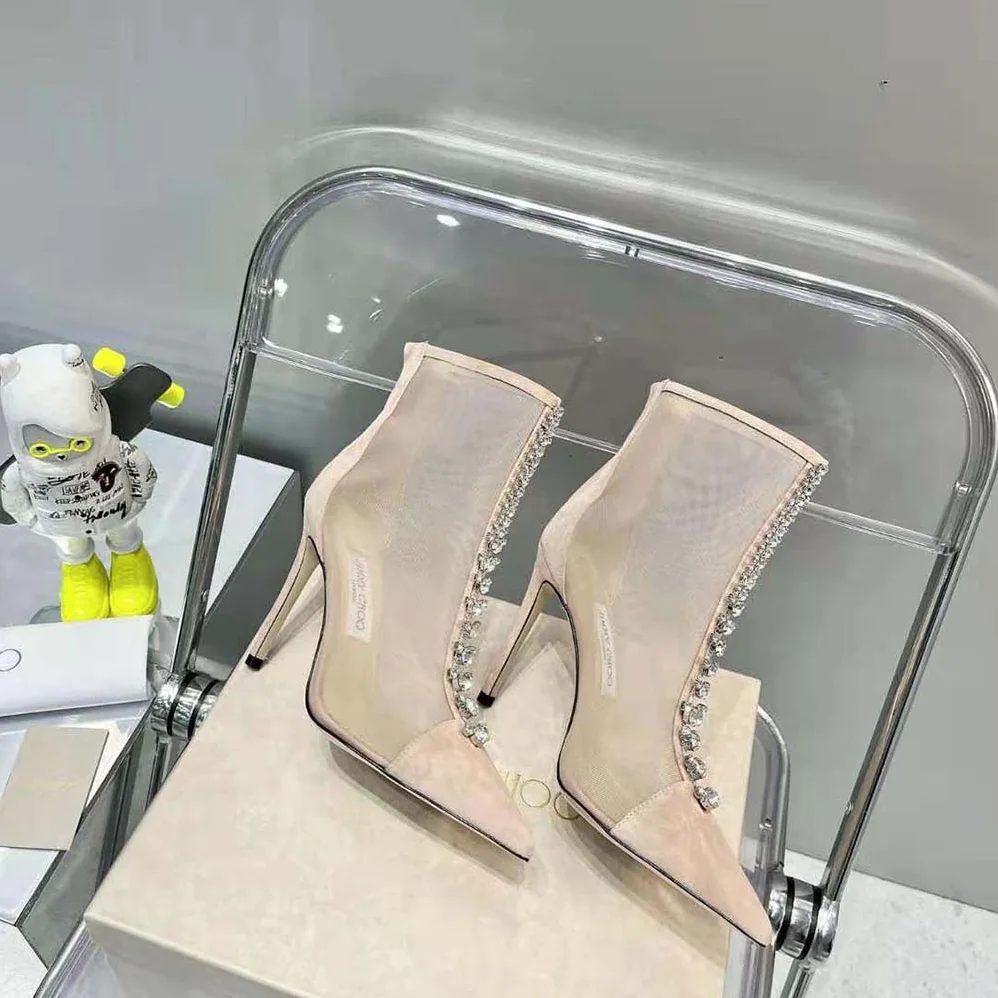 Jimmy Choo Bing Boot 100 Ballet Pink Suede and Mesh Ankle Boots for Women