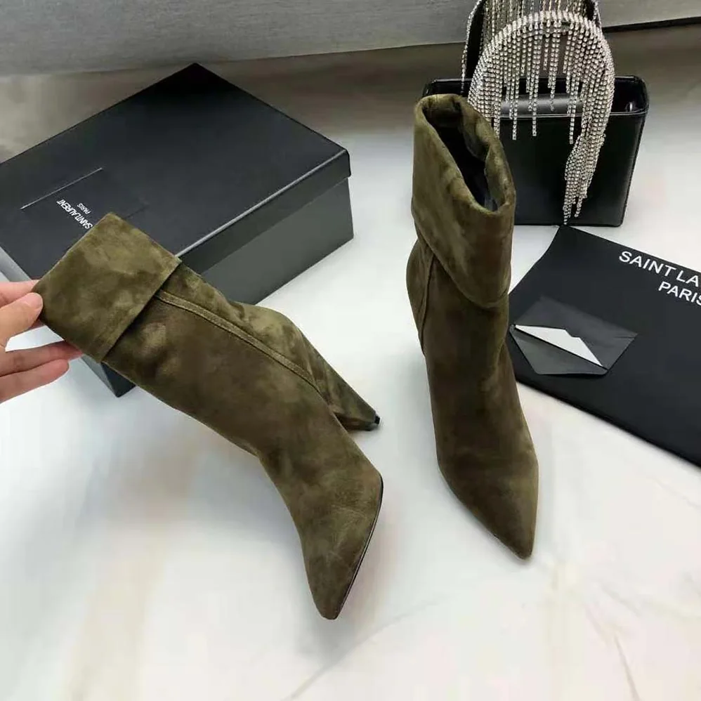 Saint Laurent YSL Niki Booties in Suede and Silver for Women in Tone Monogram Saint Laurent YSL Niki Booties in Suede and Silver for Women in Tone Monogram