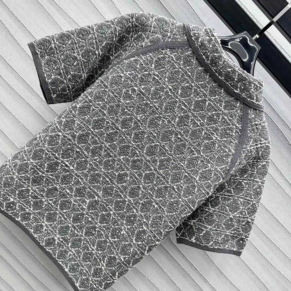 Dior Macrocannage Short-Sleeved Jacket Gray Cotton for Women in Blend Tweed Knit Dior Macrocannage Short-Sleeved Jacket Gray Cotton for Women in Blend Tweed Knit