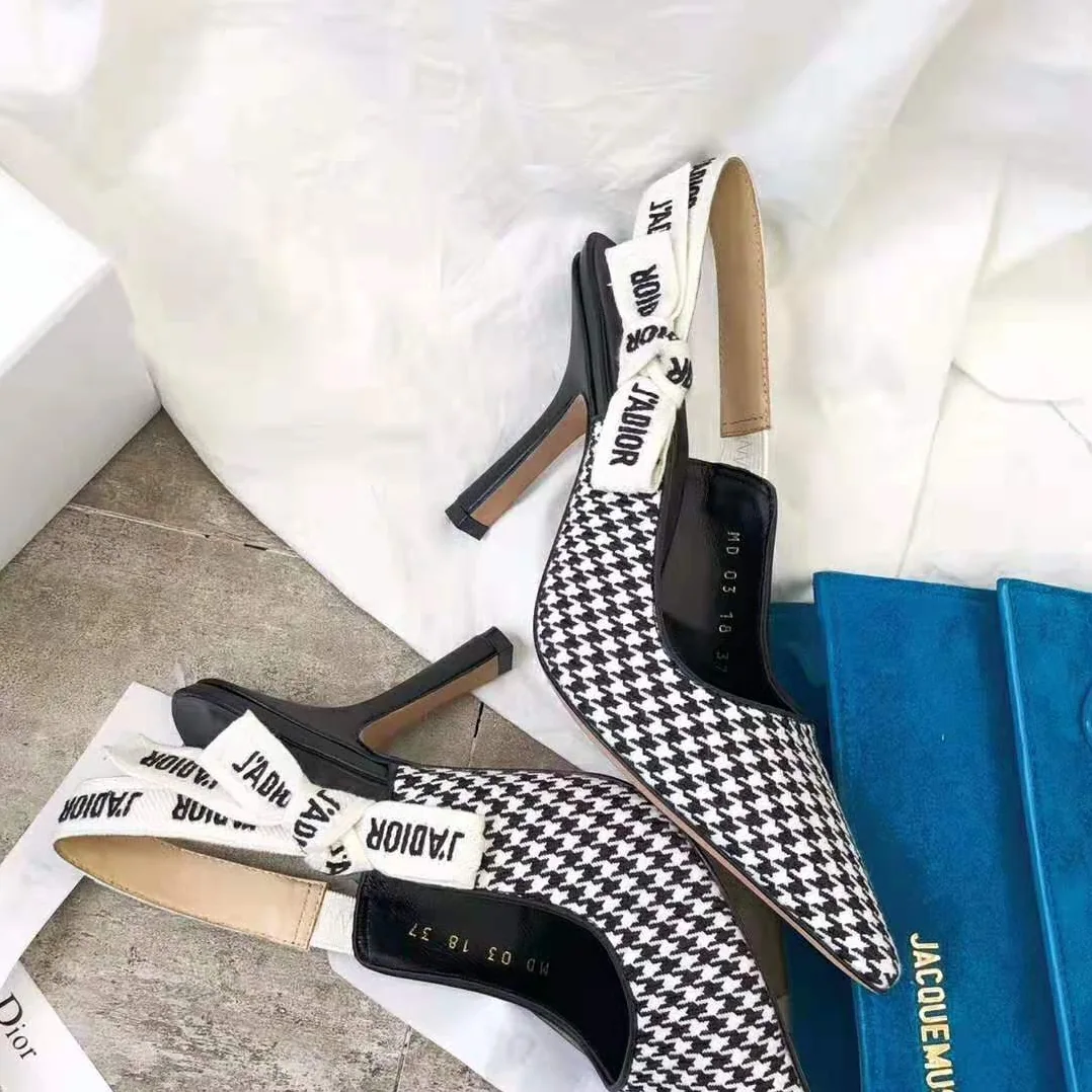 Dior Woman J'adior Wool Houndstooth Slingback Pump 10 cm Height in Black Dior Woman J'adior Wool Houndstooth Slingback Pump 10 cm Height in Black