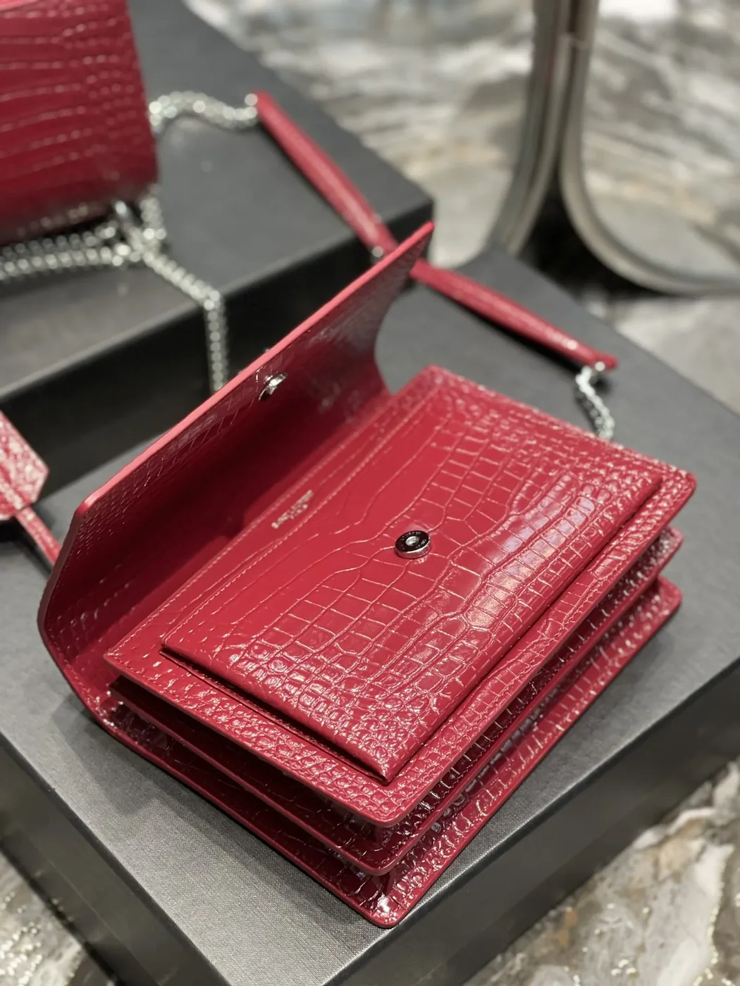 Saint Laurent Sunset Medium Chain Bag Red in YSL Saint Laurent Sunset Medium Chain Bag Red in YSL