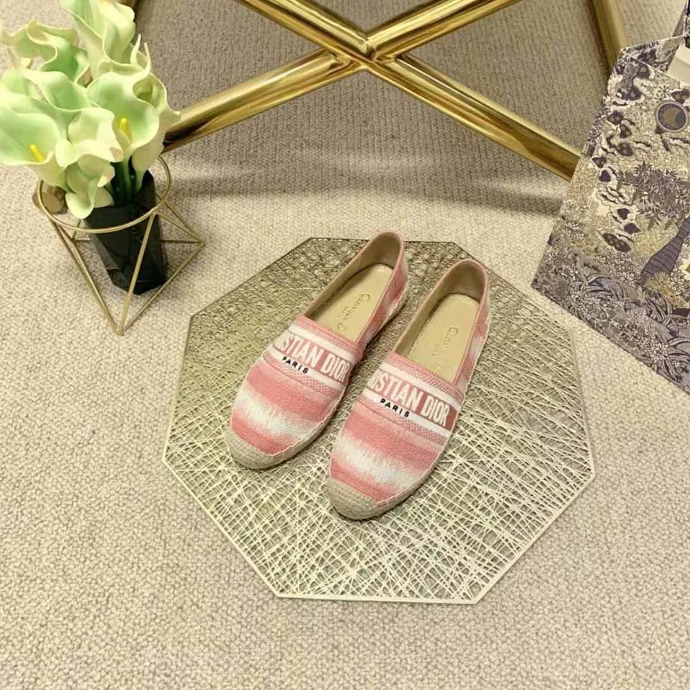 Dior Granville Eespadrille Dark Nude D for Women in Stripes Embroidered Cotton