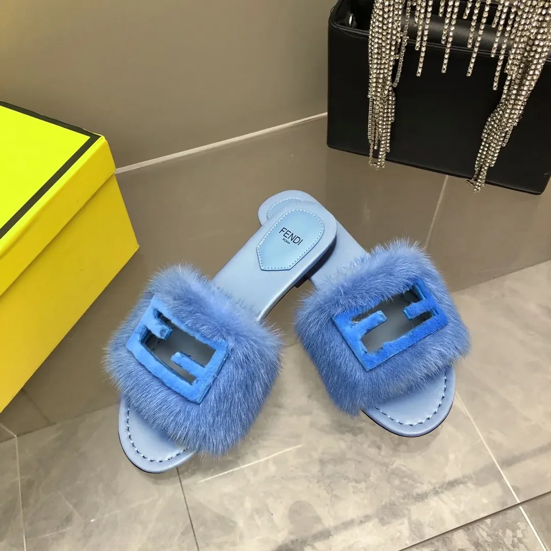 Fendi Blue Mink Slides