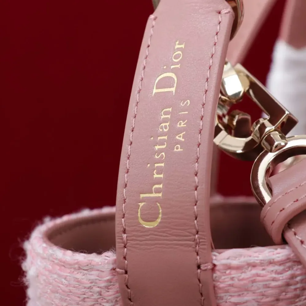Dior Medium Dior Toujours Vertical Tote Bag Pink Tweed with White Cannage Motif for Women