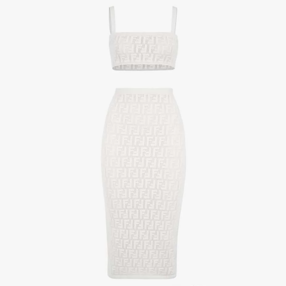 Fendi White Viscose Suit with Thin Shoulder Straps and High for Women in Waisted Pencil Skirt Fendi White Viscose Suit with Thin Shoulder Straps and High for Women in Waisted Pencil Skirt