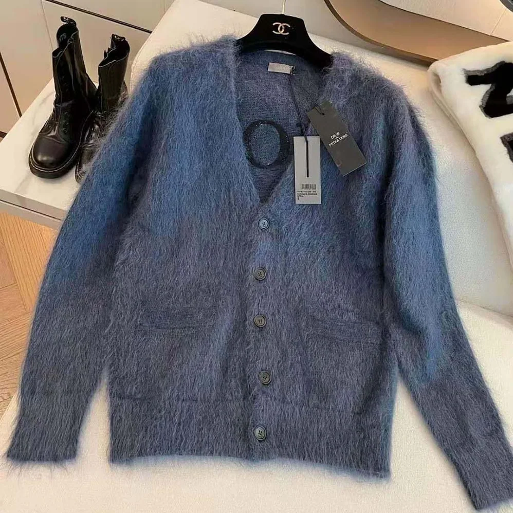 Dior Peter Doig Cardigan Blue Technical Mohair and Wool Brushed Jersey for Men Dior Peter Doig Cardigan Blue Technical Mohair and Wool Brushed Jersey for Men
