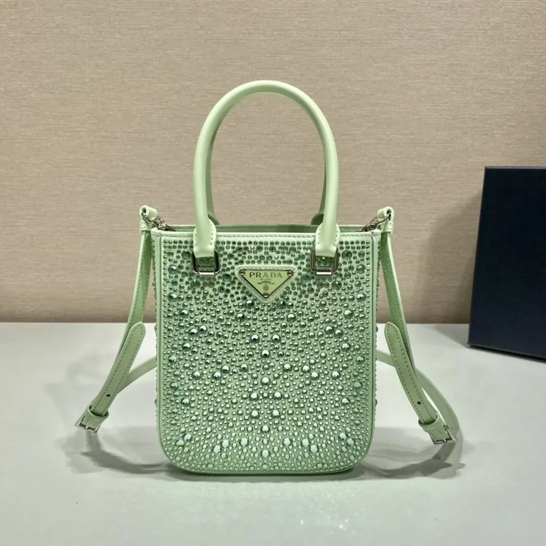 Prada Small Satin Tote Bag With Crystals Gold