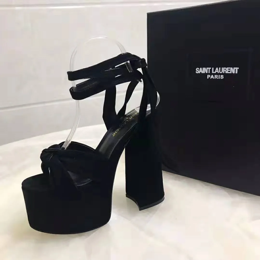 Saint Laurent YSL Paige Platform Sandals Suede 14.5 cm Heel for Women