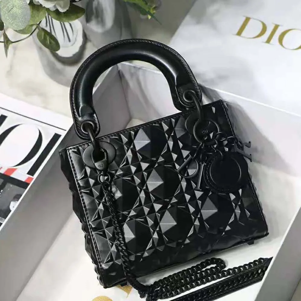 Dior Mini Lady Dior Bag Black Cannage Calfskin with Diamond Motif for Women