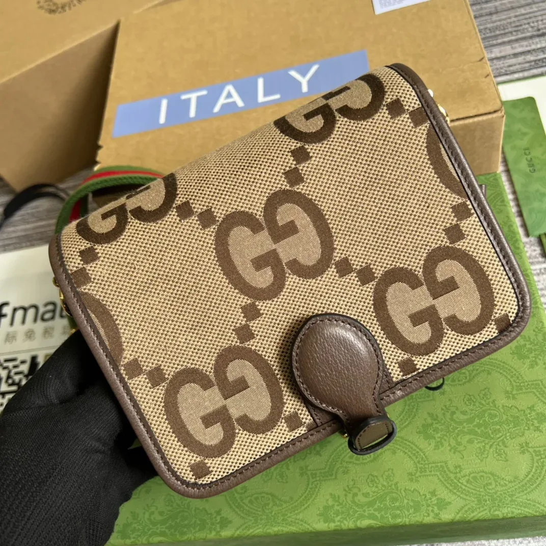 Gucci Ophidia Mini Jumbo GG Bag Camel And Ebony Jumbo GG Canvas /