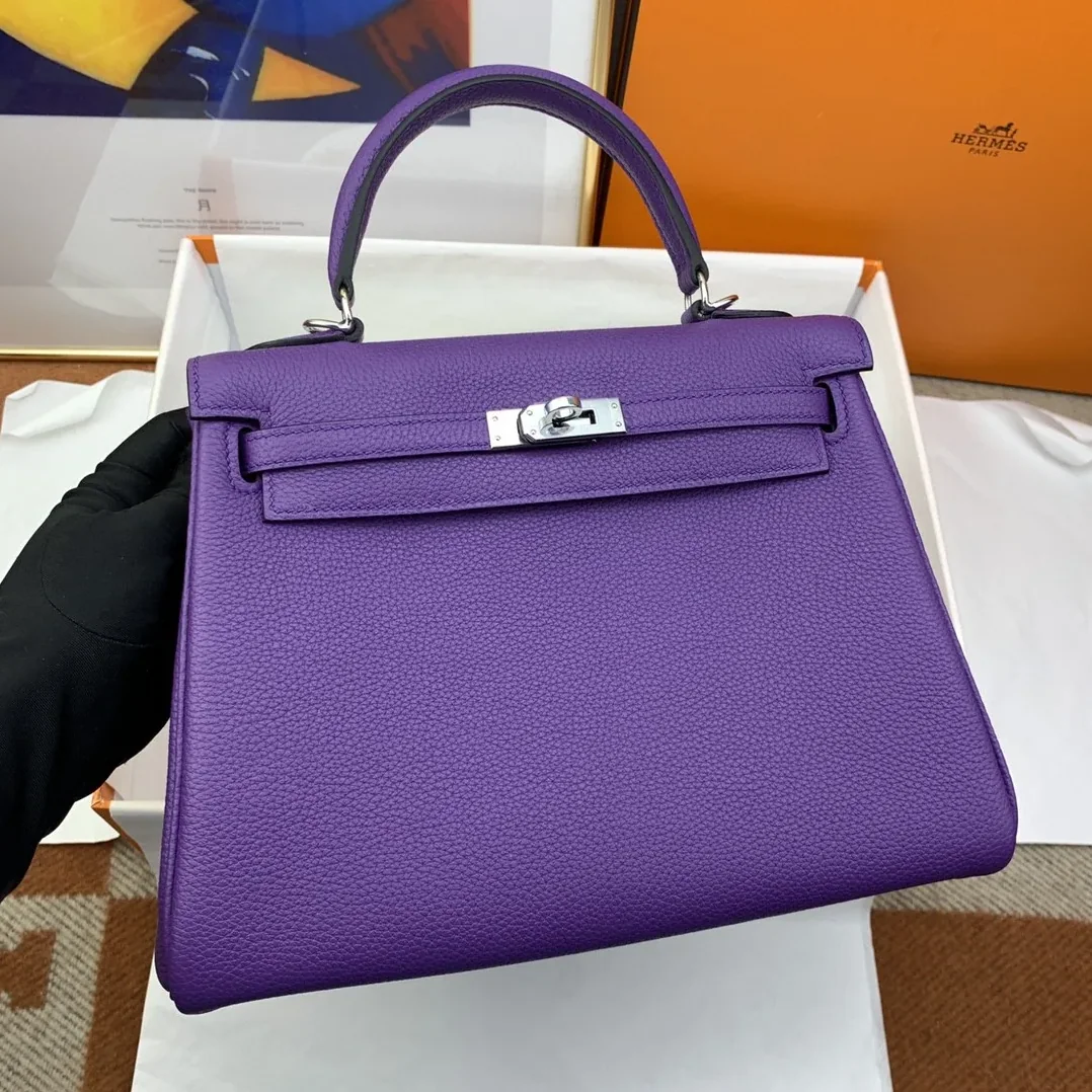 Hermes Kelly 25 Retourne Togo Purple Bag