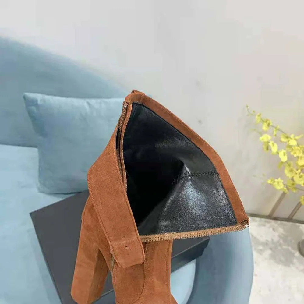 Saint Laurent YSL Cherry Buckle Platform Booties in Suede for Women in Brown Saint Laurent YSL Cherry Buckle Platform Booties in Suede for Women in Brown