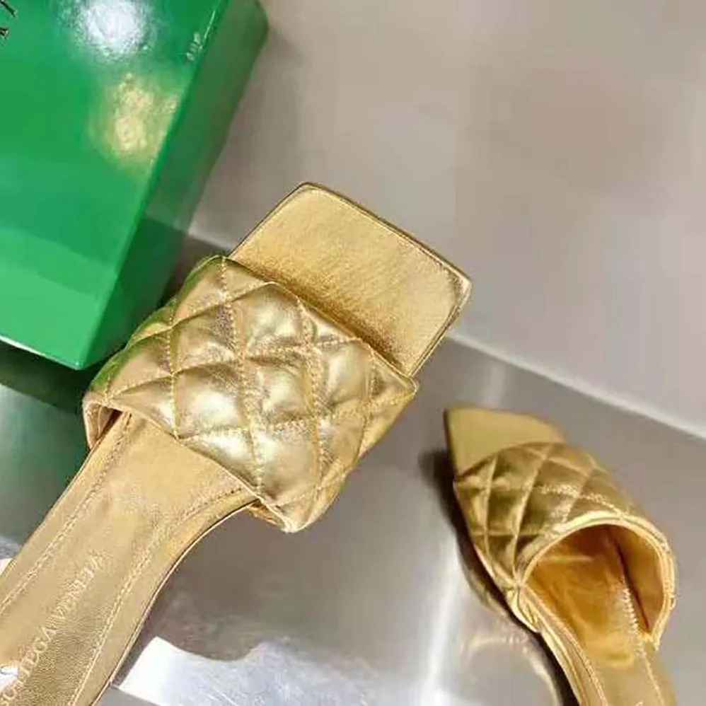 Bottega Veneta Lido Flat Sandal Intreccio Metallised Leather Flat Sandals for Women in Gold