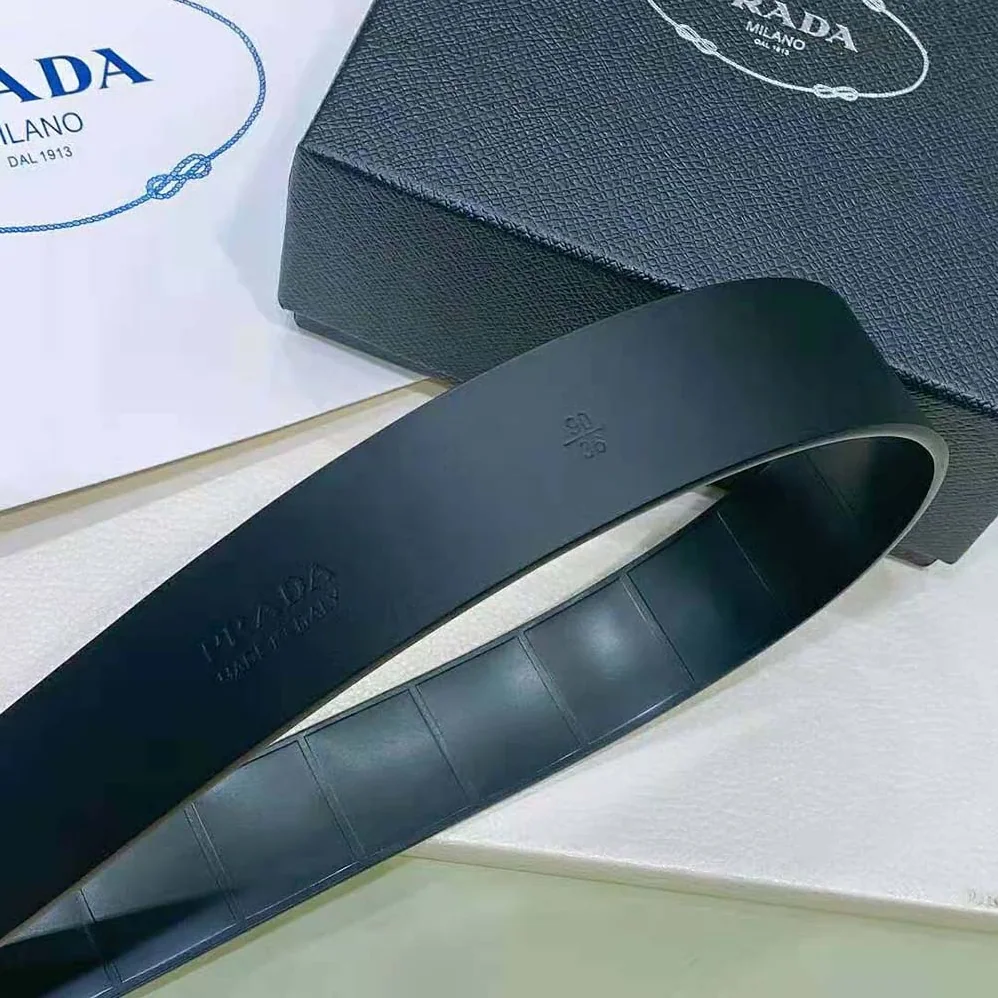 Prada Brushed Leather Belt with Enameled Metal Triangle Logo for Women