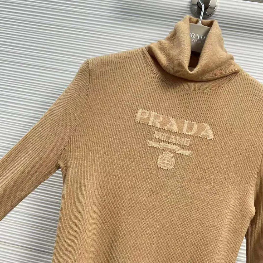 Prada Superfine Wool Turtleneck Sweater for Women in Brown