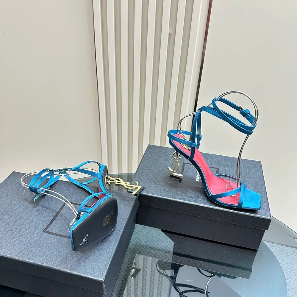 Saint Laurent YSL Opyum Sandals in Satin Crepe for Women in Blue Saint Laurent YSL Opyum Sandals in Satin Crepe for Women in Blue