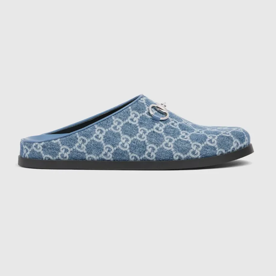 Gucci Horsebit Mules Blue Denim Light Gold Hardware ? FAFGT 4746