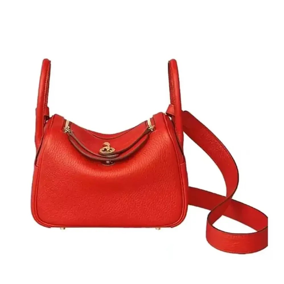 Hermes Lindy Mini 19 in Clemence Leather for Women in Red/Gold
