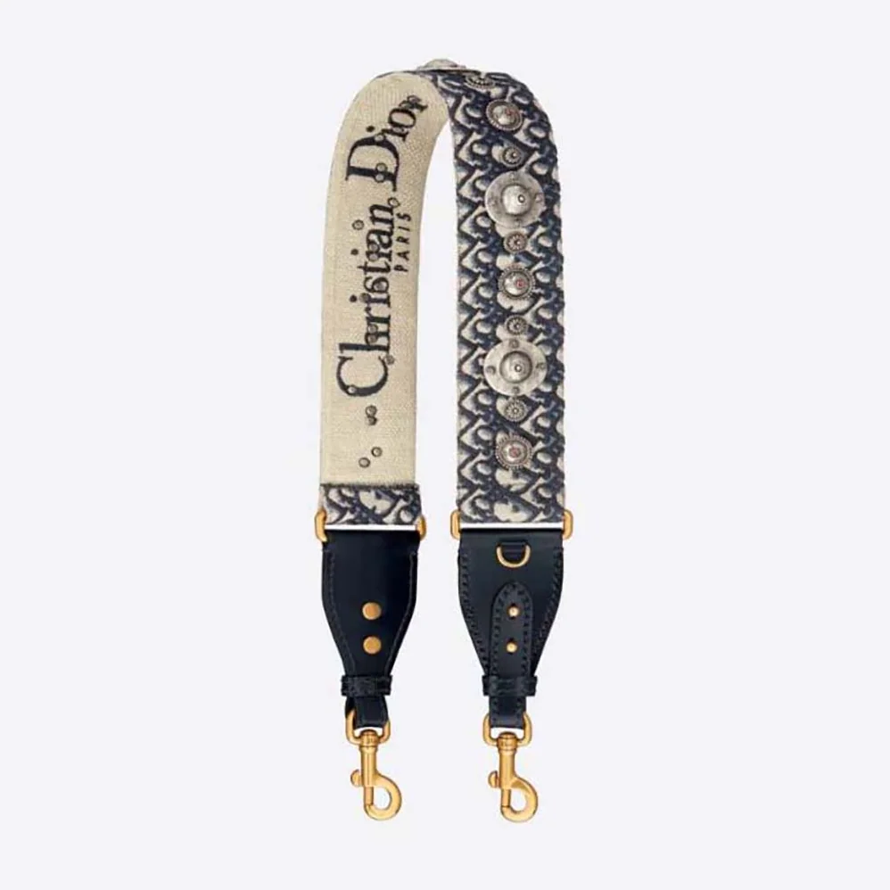 Dior Shoulder Strap with Ring Blue Dior Oblique Embroidery for Women