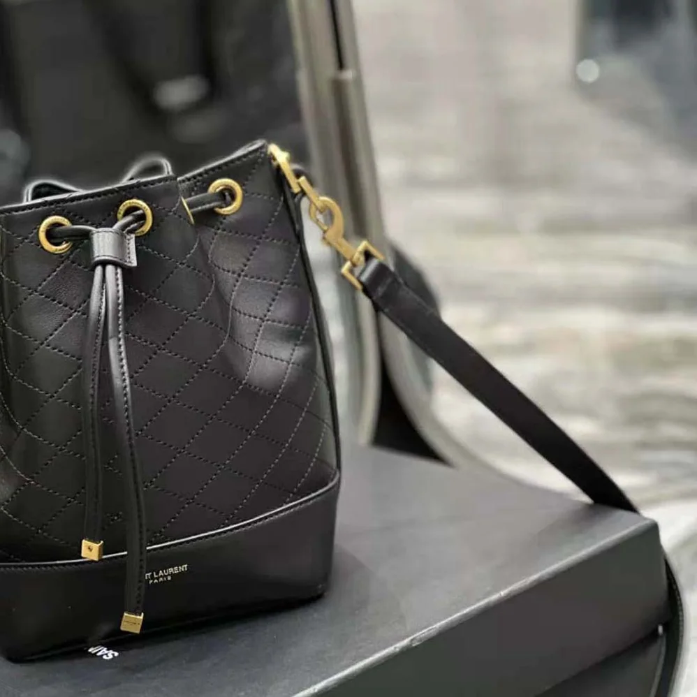 Saint Laurent YSL Emmanuelle Small Bucket Bag in Quilted Lambskin for Women in Black