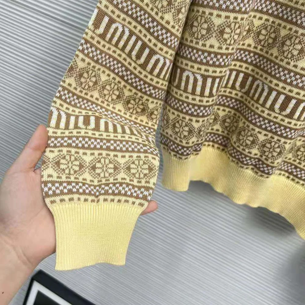 Miu Miu Wool Sweater with Jacquard Logo for Women in Yellow