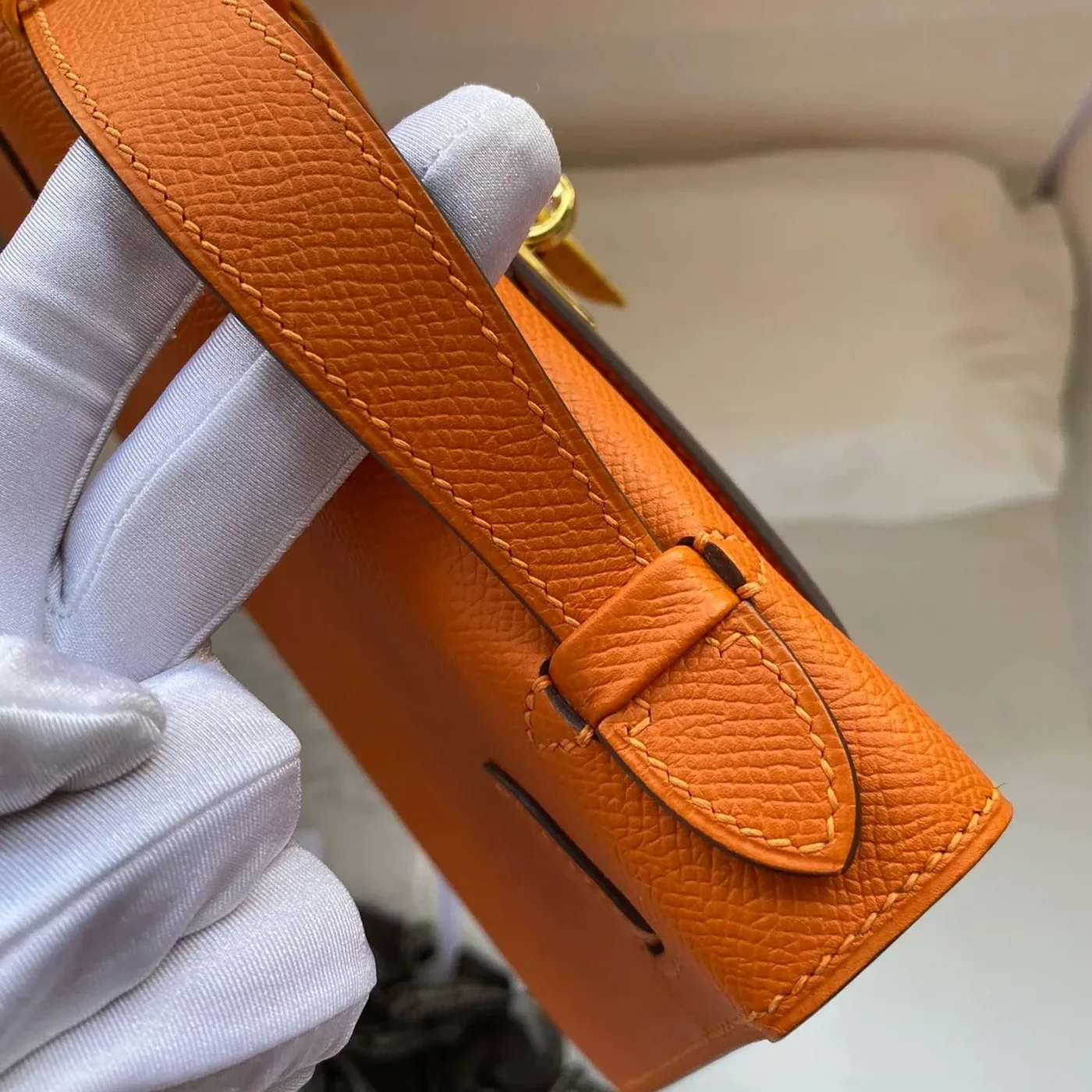Hermes Kelly Pochette Top Handle Bag in Orange Epsom Gold Hardware