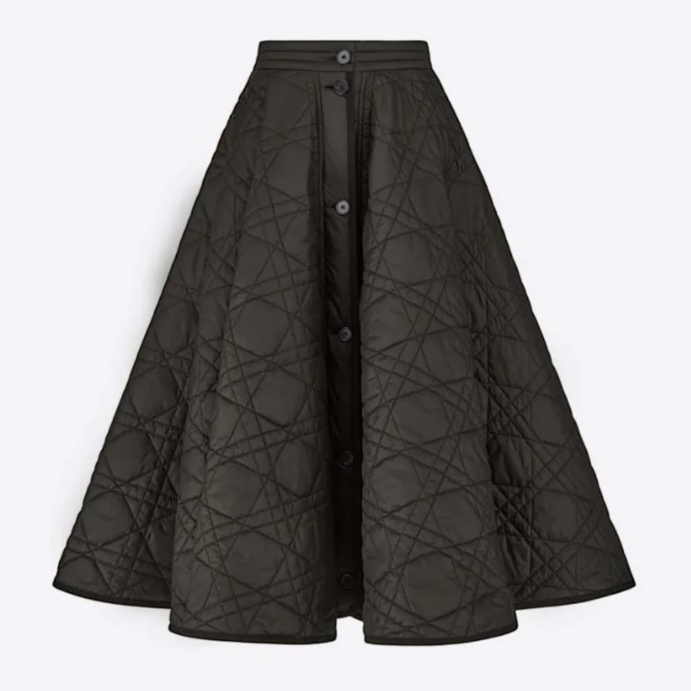 Dior Macrocannage Mid-Length skirt Black Quilted Technical Taffeta for Women