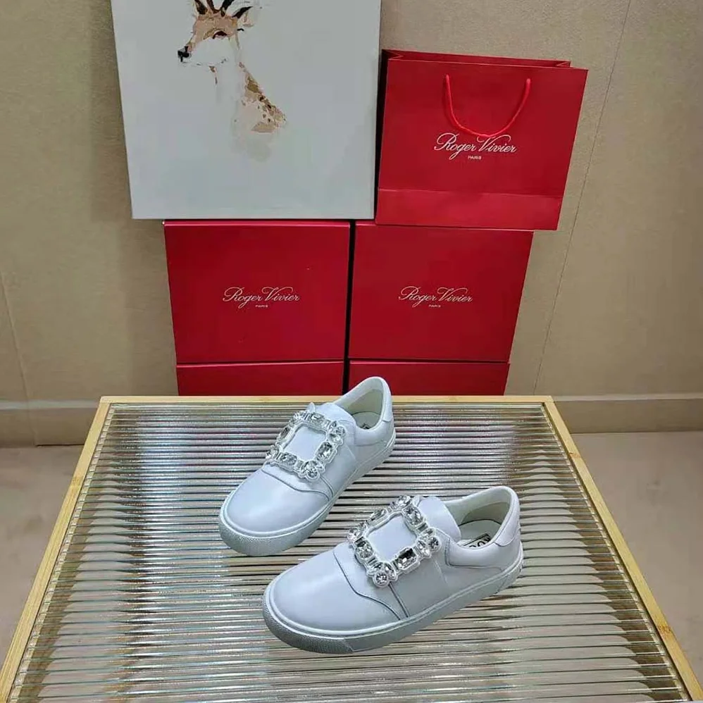 Roger Vivier Very Vivier Strass Buckle Sneakers in Leather for Women in White Roger Vivier Very Vivier Strass Buckle Sneakers in Leather for Women in White