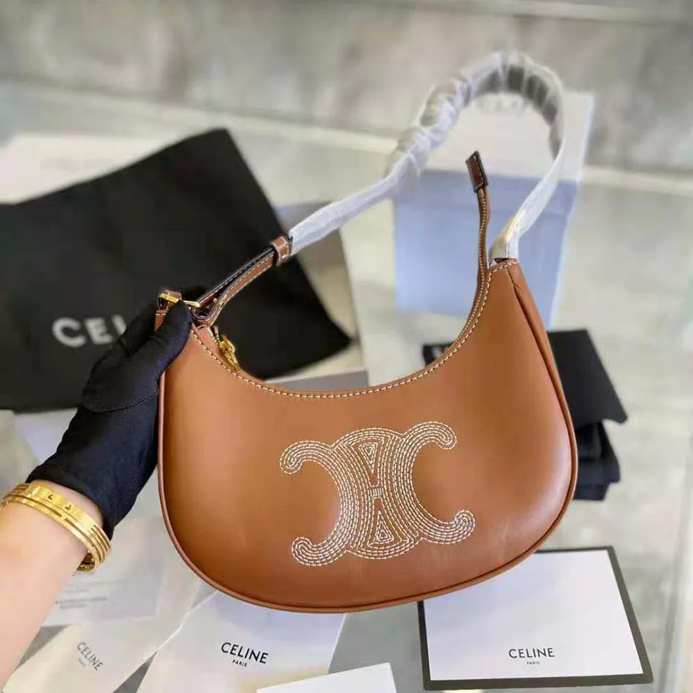 Celine Ava Bag in Smooth Calfskin with Triomphe Embroidery for Women