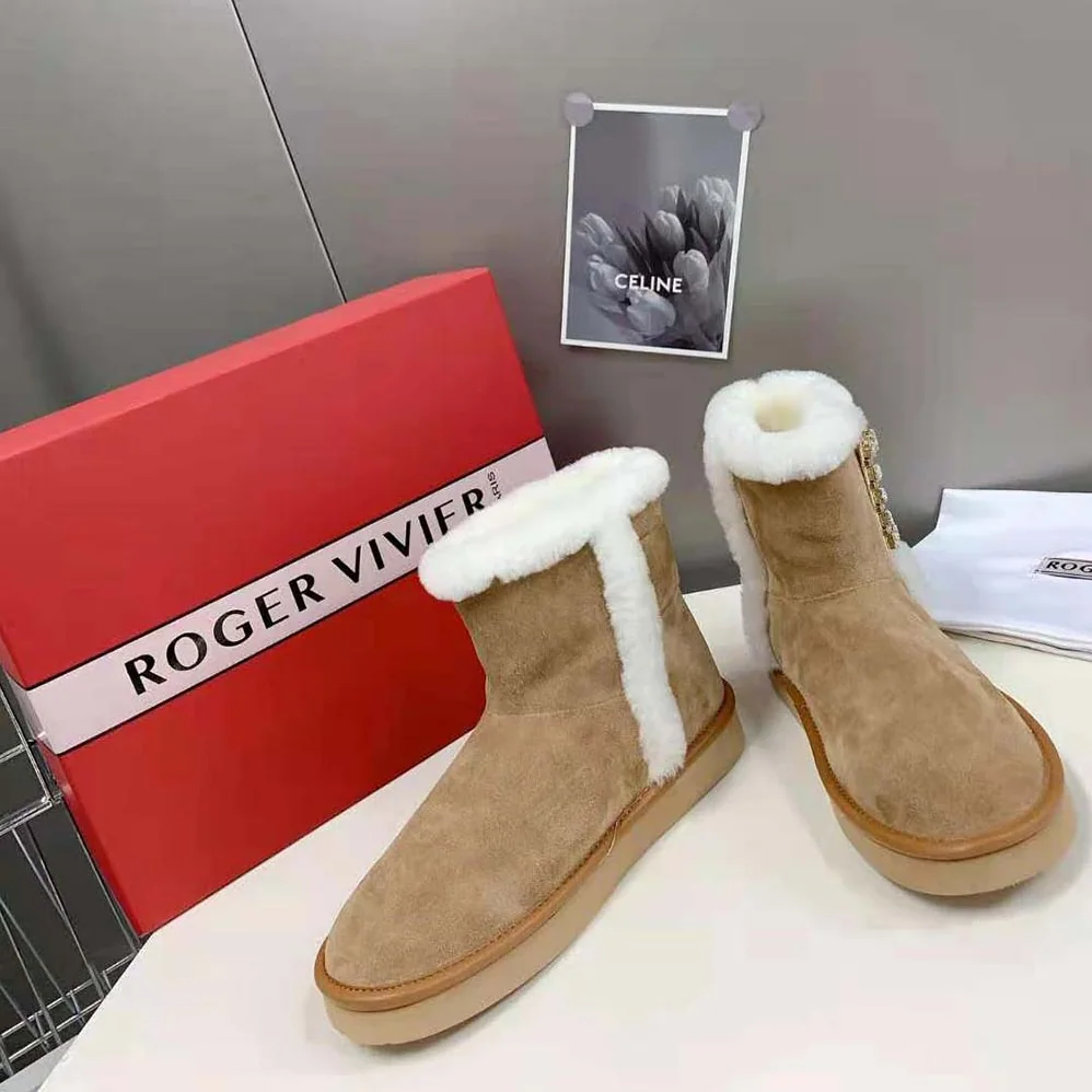 Roger Vivier Winter Viv' Strass Buckle Booties in Suede for Women Roger Vivier Winter Viv' Strass Buckle Booties in Suede for Women