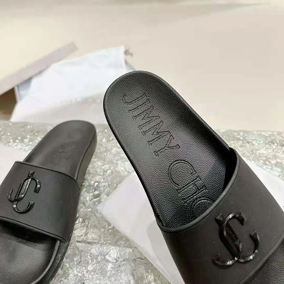 Jimmy Choo Port/F Black Rubber Slides with JC Monogram for Women Jimmy Choo Port/F Black Rubber Slides with JC Monogram for Women