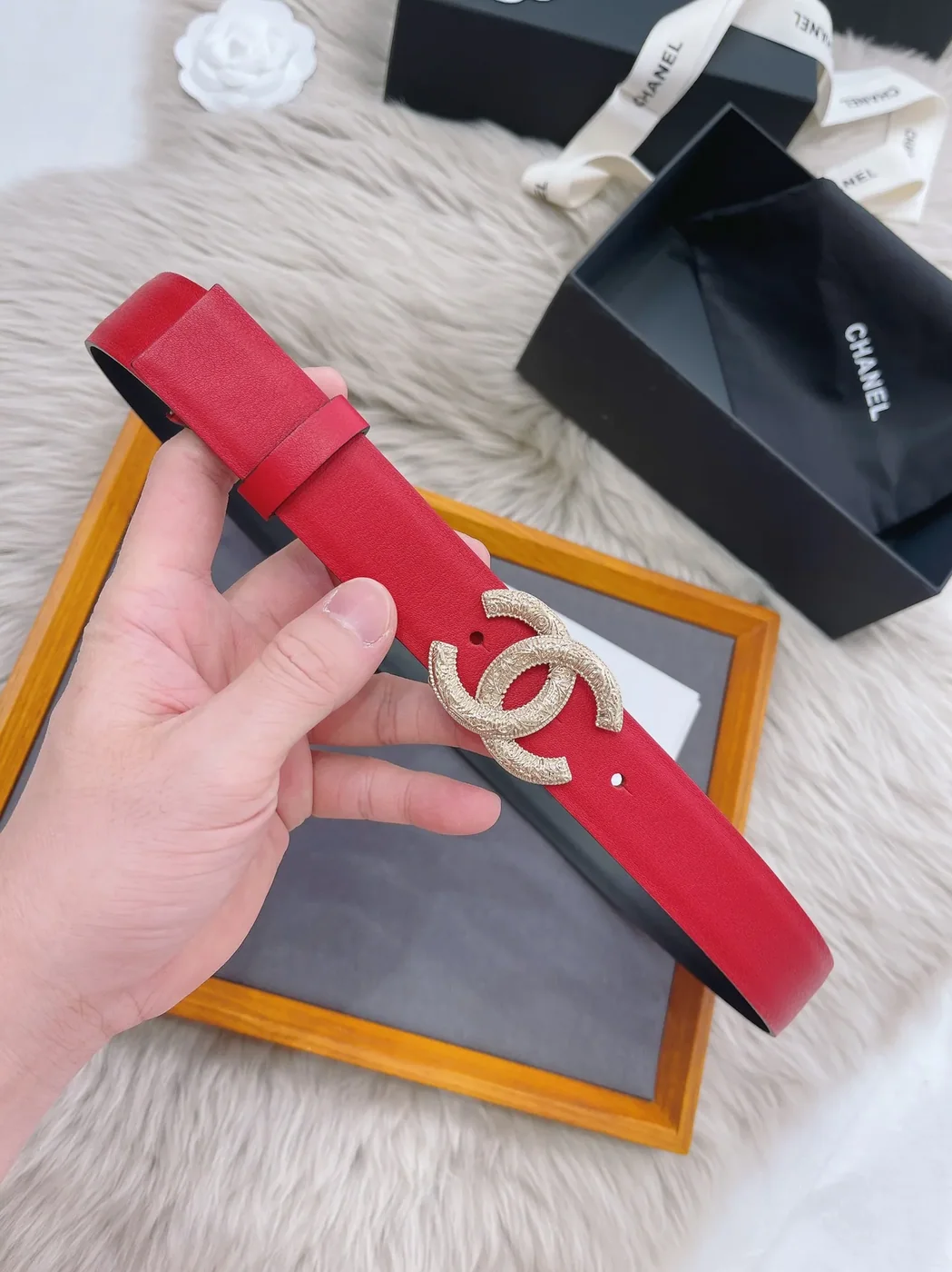 Chanel Attach Stone Metal CC Belt Red Chanel Attach Stone Metal CC Belt Red