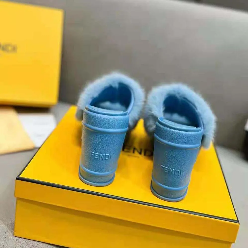 Fendi Fashion Show Blue Mink Slides for Women