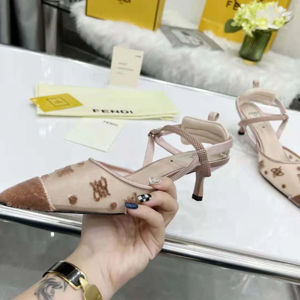 Fendi Colibri Lite Beige mesh and FF Karligraphy Medium for Women in Heel Slingbacks