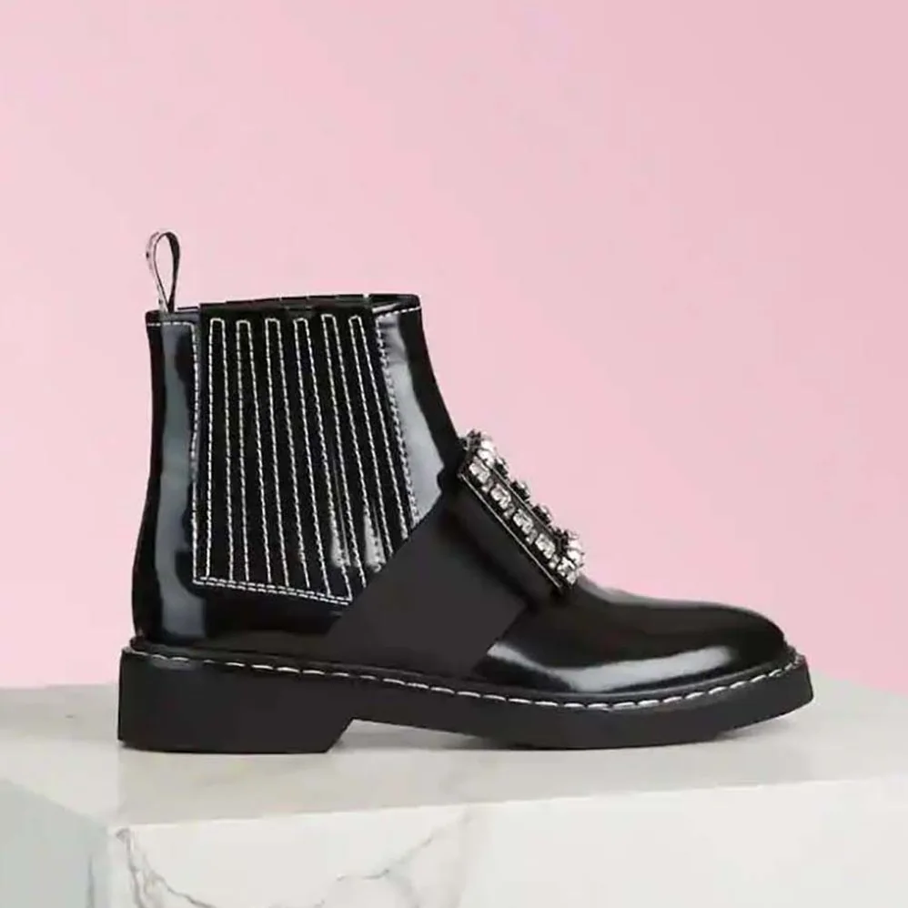 Roger Vivier Viv' Rangers Stitch Strass Buckle Booties in Leather for Women Roger Vivier Viv' Rangers Stitch Strass Buckle Booties in Leather for Women