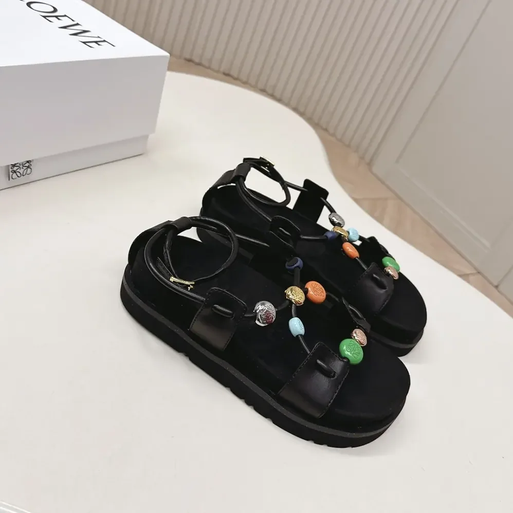 Loewe Pebble Beads Fussbett Sandal in Nappa Lambskin for Women in Black Loewe Pebble Beads Fussbett Sandal in Nappa Lambskin for Women in Black