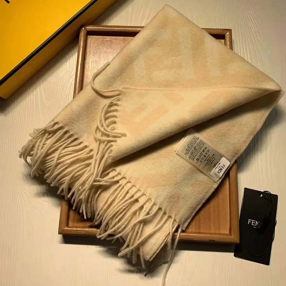 Fendi Long Scarf with Fringed Edges for Women in Beige Fendi Long Scarf with Fringed Edges for Women in Beige