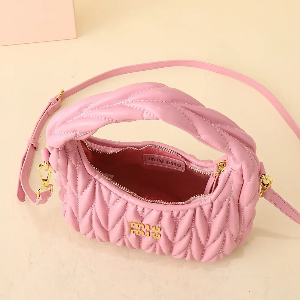 Miu Miu Wander Matelassé Nappa Leather Hobo Bag for Women in Pink
