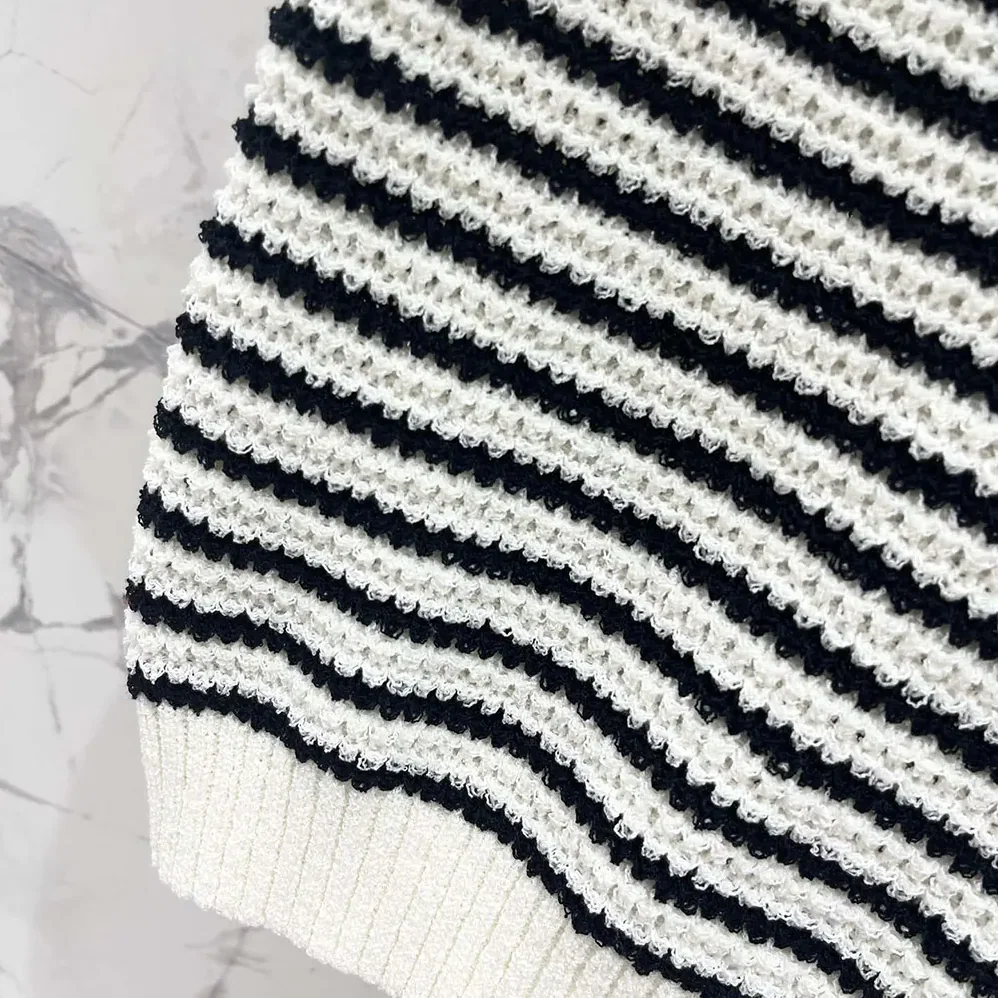 Dior Marinière Short-Sleeved Sweater White and Navy Blue Cotton and Silk Knit for Women Dior Marinière Short-Sleeved Sweater White and Navy Blue Cotton and Silk Knit for Women