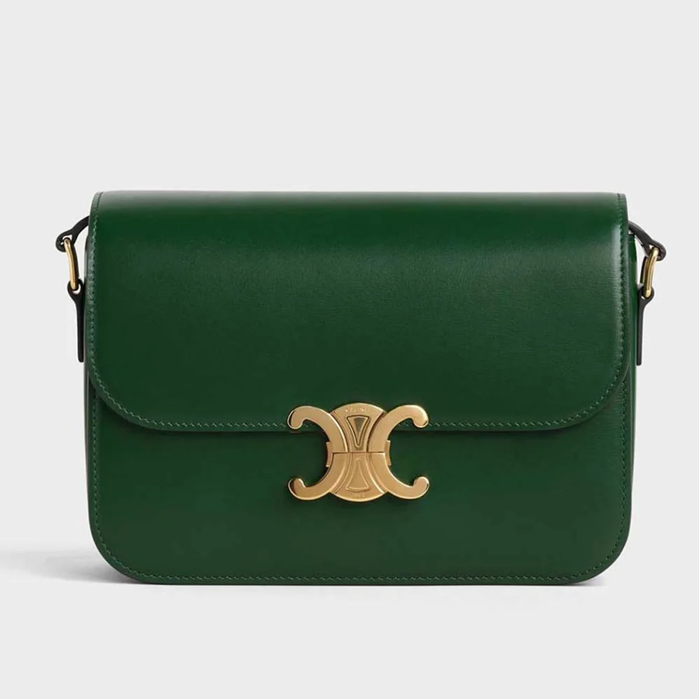 Celine Medium Triomphe Bag in Shiny Calfskin for Women in Green