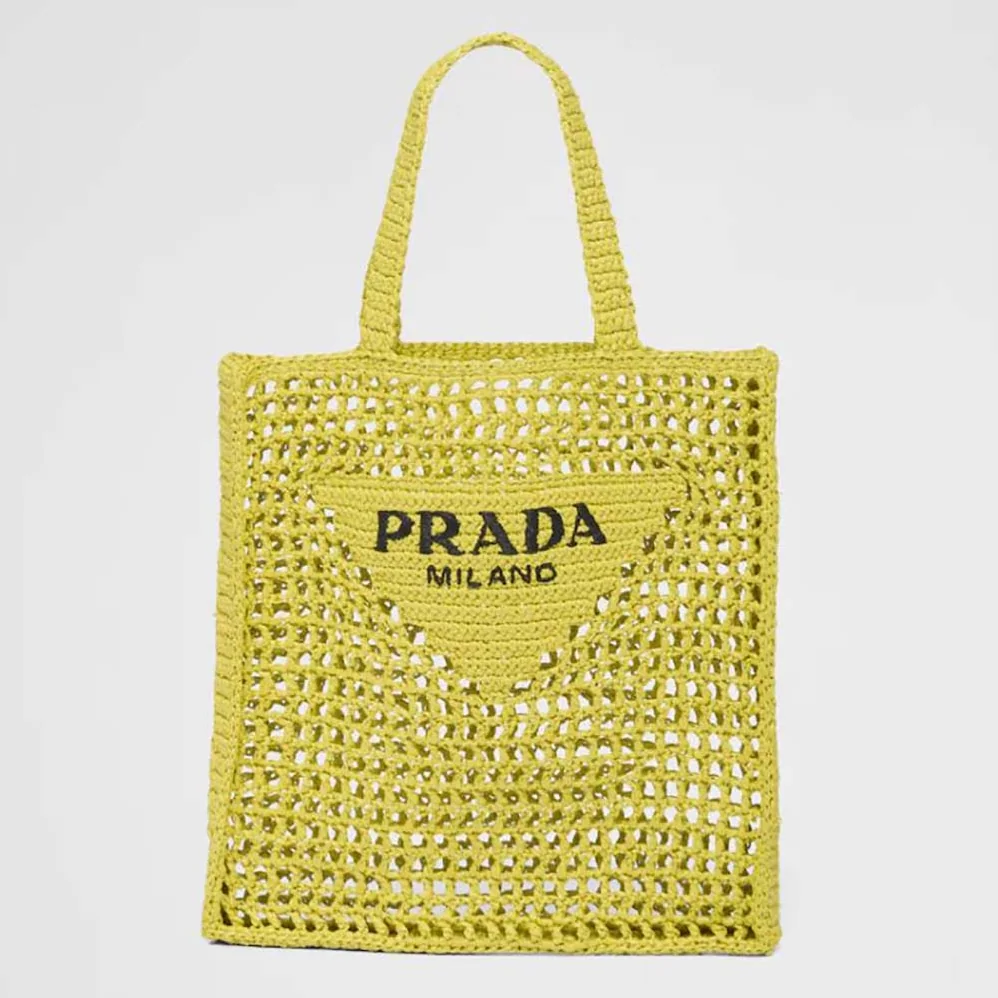 Prada Raffia Tote Bag with A Soft for Women in Lime